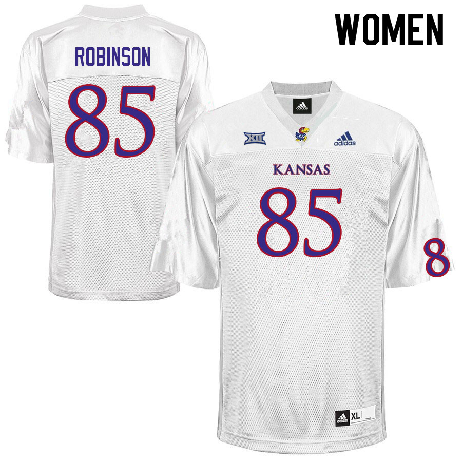 Women #85 Kelan Robinson Kansas Jayhawks College Football Jerseys Sale-White